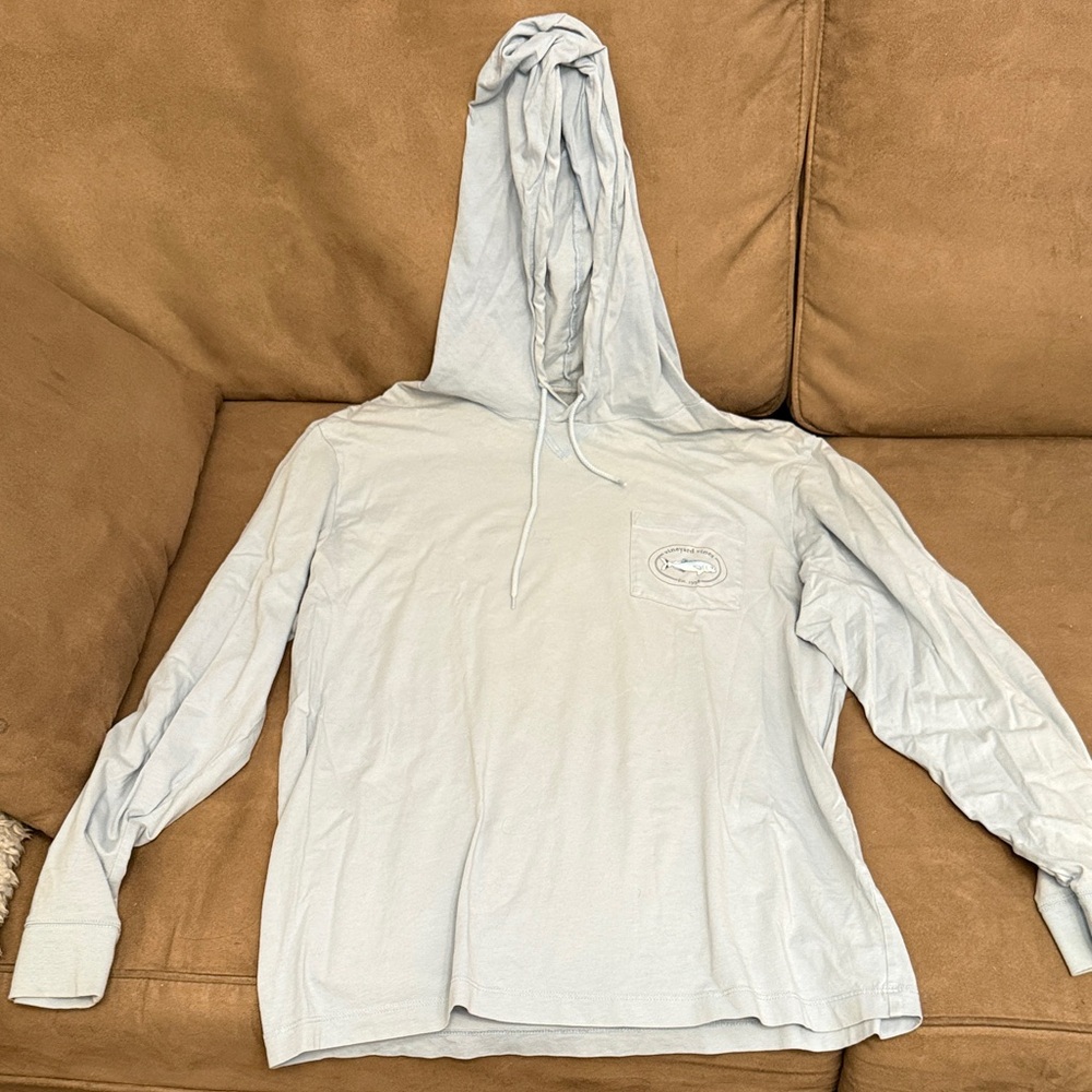 Vineyard Vines Gray Hooded Shirt with Fish Logo